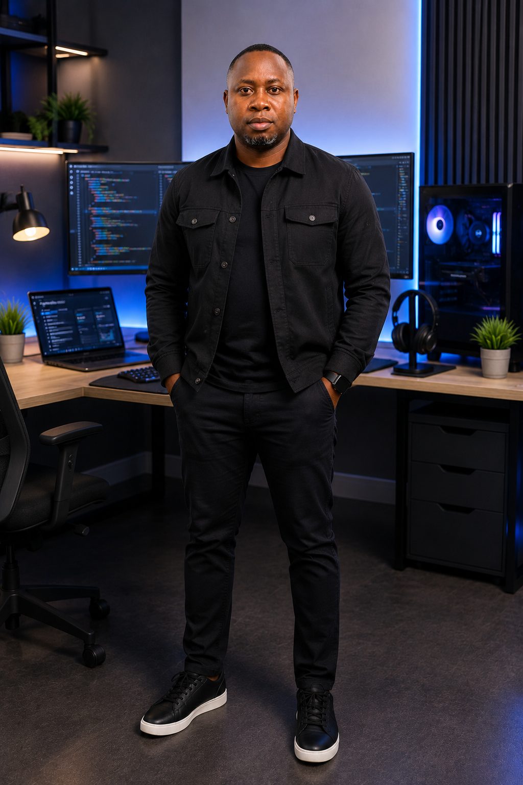 Nsifiok Emah Okon at his design desk in Lagos